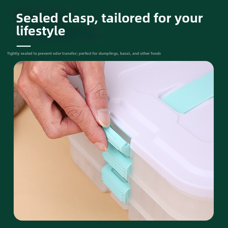 Dumplings tároló doboz, többrétegű, élelmiszer-minőségű műanyagból, fagyasztó és hűtő kompatibilis, modern minimalista dizájn
