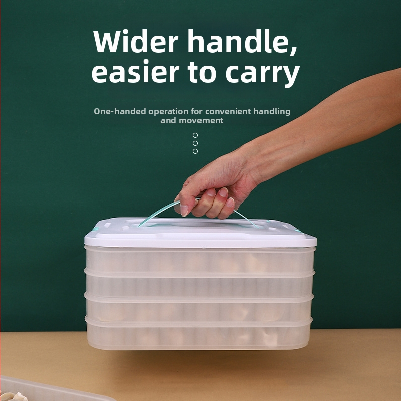 Dumplings tároló doboz, többrétegű, élelmiszer-minőségű műanyagból, fagyasztó és hűtő kompatibilis, modern minimalista dizájn
