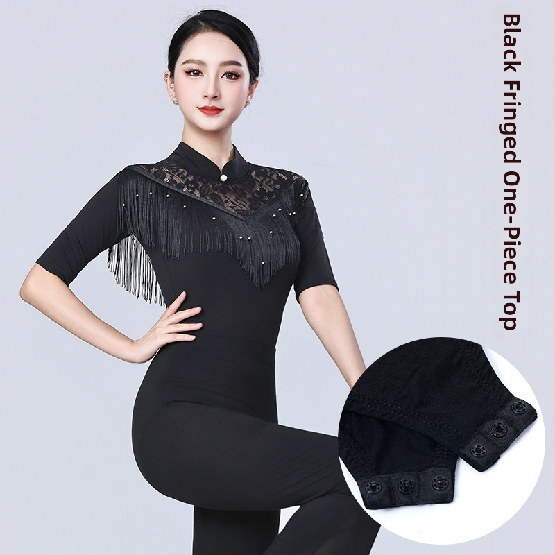 Γυναικείο τοπ LATIN χορού με φούντες – για μοντέρνους, στάνταρντ και ballroom χορούς – μακρύ μανίκι, πολυεστέρας 90%