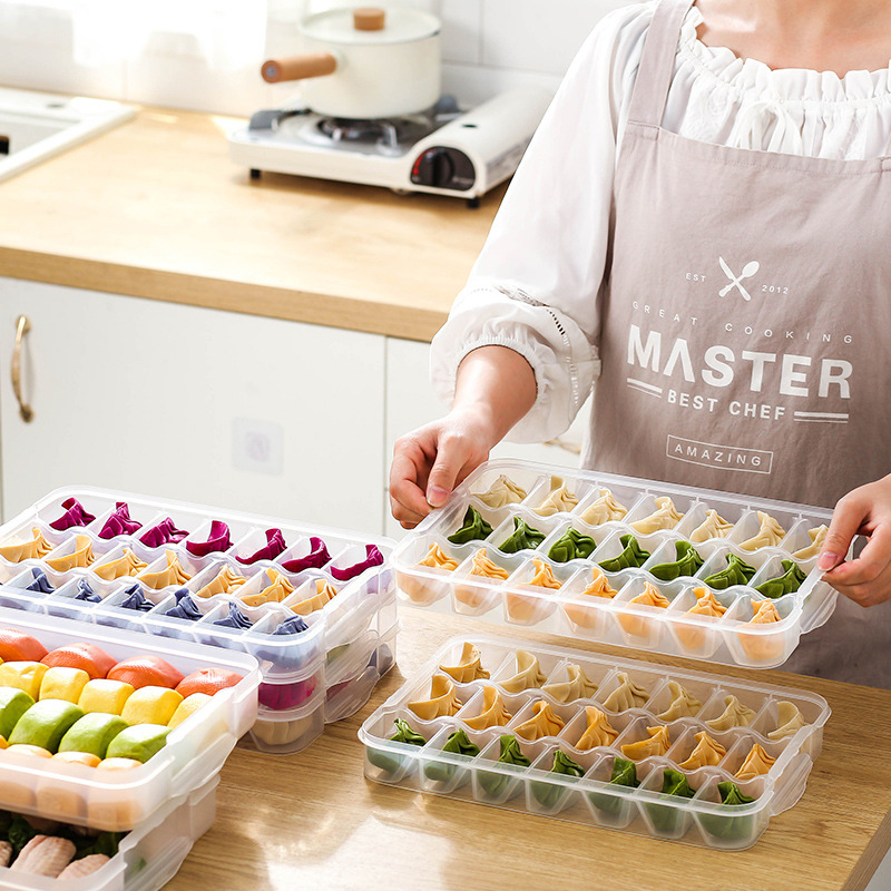 Dumpling tároló doboz, nagy kapacitású, élelmiszer-minőségű, fagyasztott gombócok hűtőszekrényben való tárolására
