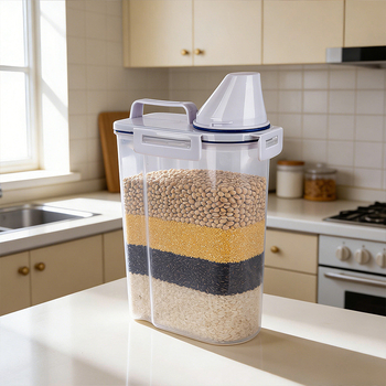 Δοχείο αποθήκευσης δημητριακών πέντε κόκκων, κουζίνας, χωρητικότητας 2.1–3L, υλικό PP