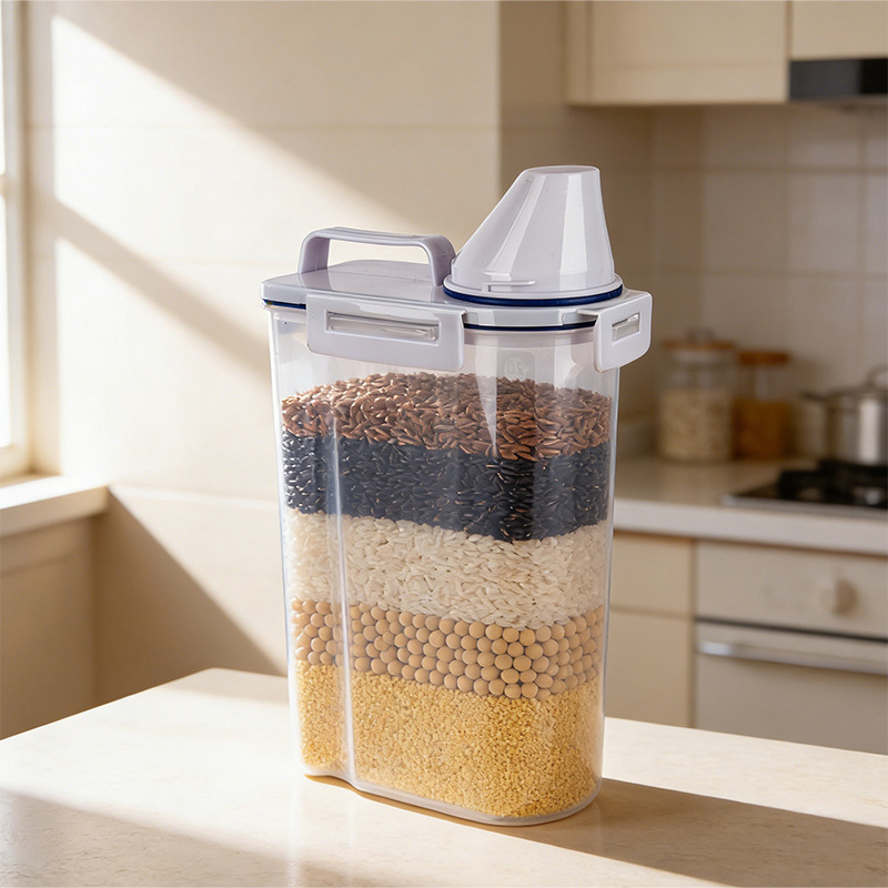 Δοχείο αποθήκευσης δημητριακών πέντε κόκκων, κουζίνας, χωρητικότητας 2.1–3L, υλικό PP