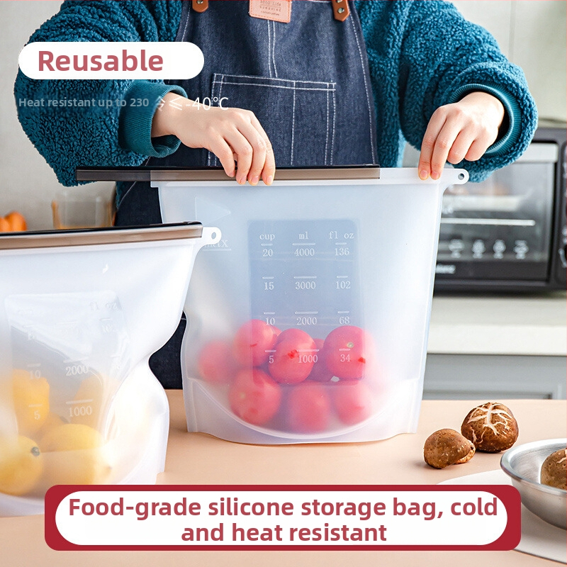 Silikónová taška na skladovanie potravín – potravinárska kvalita, vysokoteplotná odolnosť, uzatváracia taška na ovocie a zeleninu, opakovane použiteľná, tlač loga a prispôsobenie