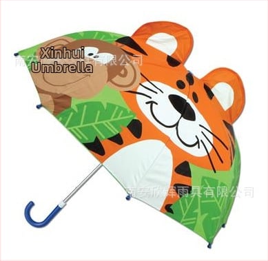 Παιδική ομπρέλα 3D φιγούρες ζώων, μακριά λαβή, καρτούν σχέδιο, 8 βέργες, πολυεστερικό ύφασμα, ίνες στύλοι και λαβή, χειροκίνητο άνοιγμα