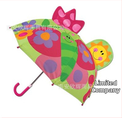 Παιδική ομπρέλα 3D φιγούρες ζώων, μακριά λαβή, καρτούν σχέδιο, 8 βέργες, πολυεστερικό ύφασμα, ίνες στύλοι και λαβή, χειροκίνητο άνοιγμα