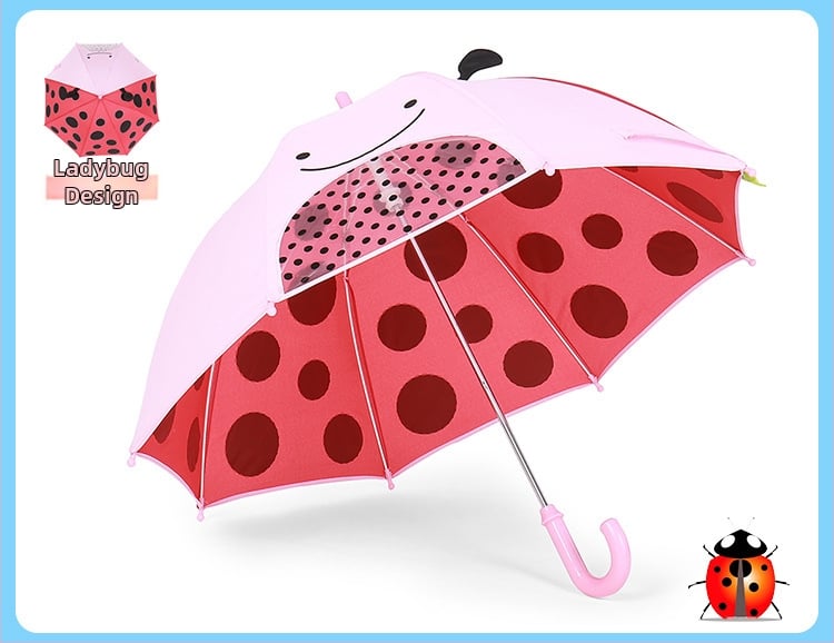 Παιδική ομπρέλα 3D φιγούρες ζώων, μακριά λαβή, καρτούν σχέδιο, 8 βέργες, πολυεστερικό ύφασμα, ίνες στύλοι και λαβή, χειροκίνητο άνοιγμα