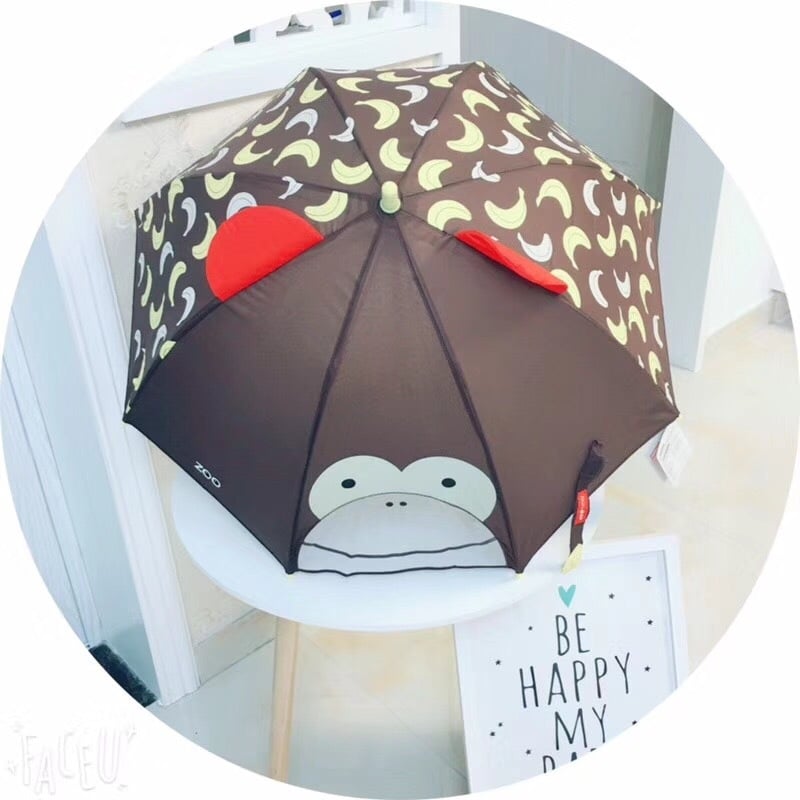 Παιδική ομπρέλα 3D φιγούρες ζώων, μακριά λαβή, καρτούν σχέδιο, 8 βέργες, πολυεστερικό ύφασμα, ίνες στύλοι και λαβή, χειροκίνητο άνοιγμα