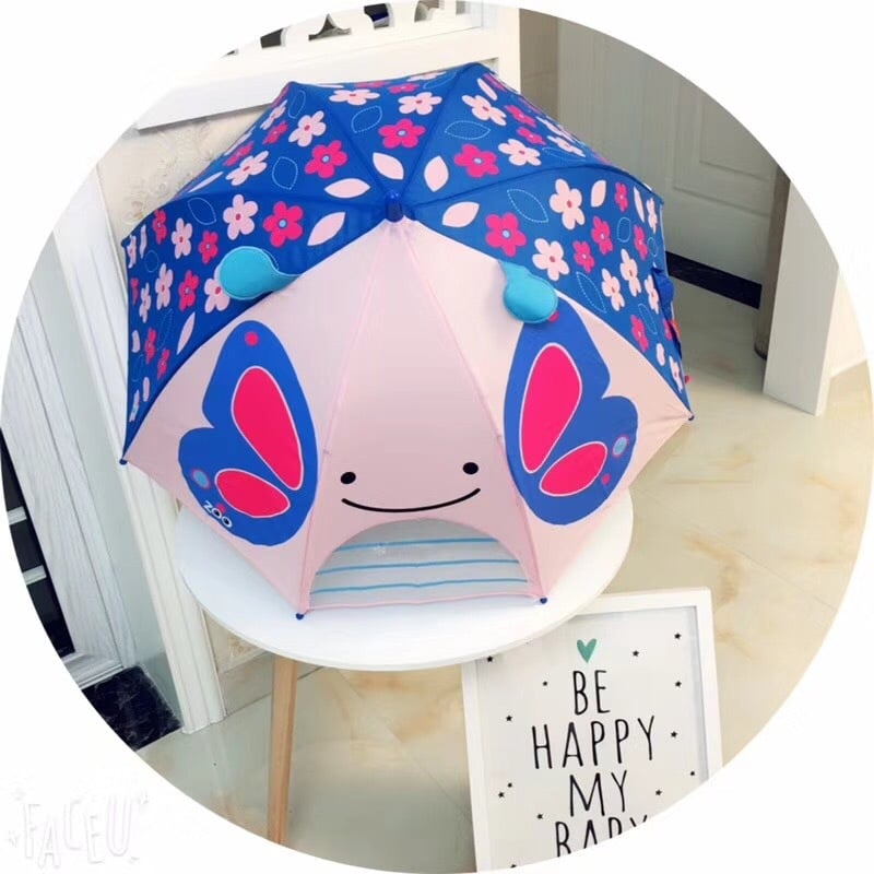 Παιδική ομπρέλα 3D φιγούρες ζώων, μακριά λαβή, καρτούν σχέδιο, 8 βέργες, πολυεστερικό ύφασμα, ίνες στύλοι και λαβή, χειροκίνητο άνοιγμα