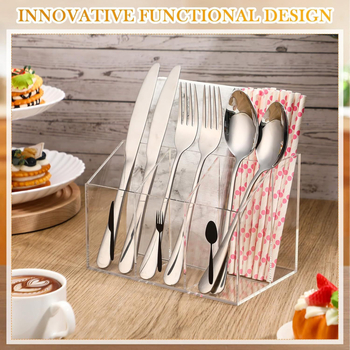 Akrilni stolni organizator pribora, proziran spremnik za kuhinju i restoran, moderan minimalistički dizajn