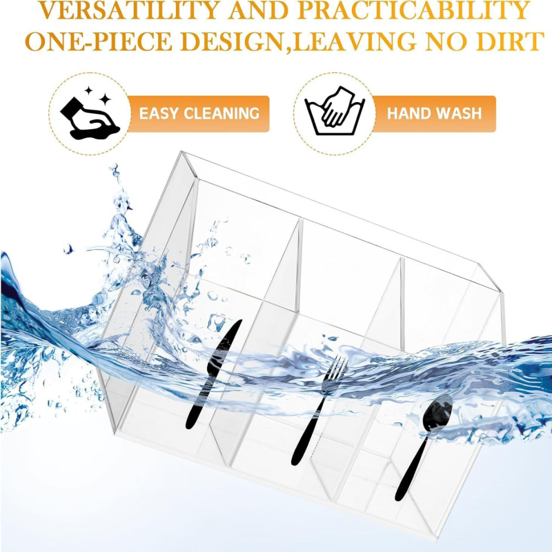 Akrilni stolni organizator pribora, proziran spremnik za kuhinju i restoran, moderan minimalistički dizajn