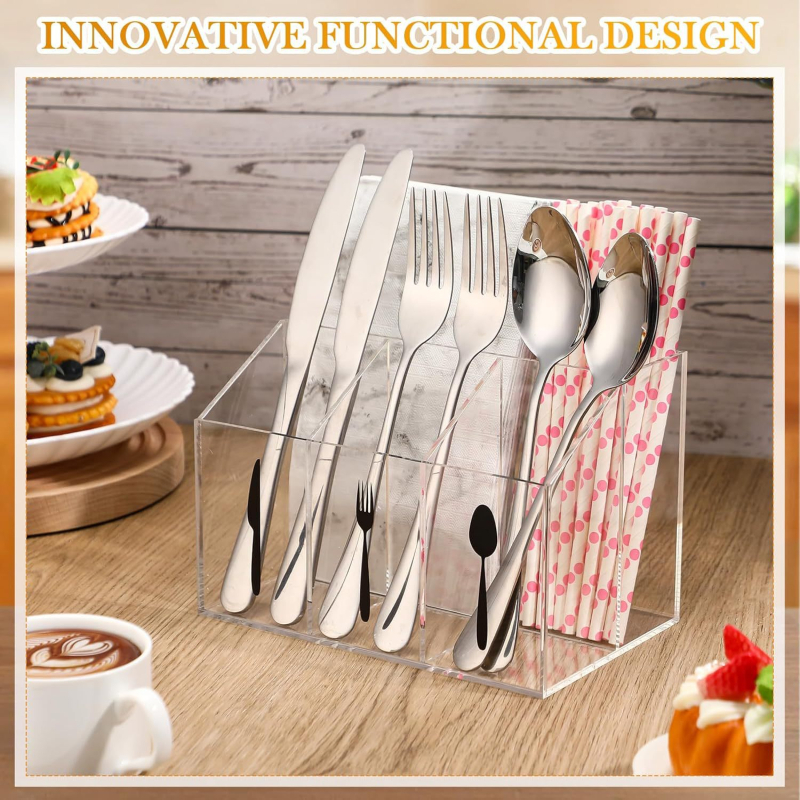 Akrilni stolni organizator pribora, proziran spremnik za kuhinju i restoran, moderan minimalistički dizajn