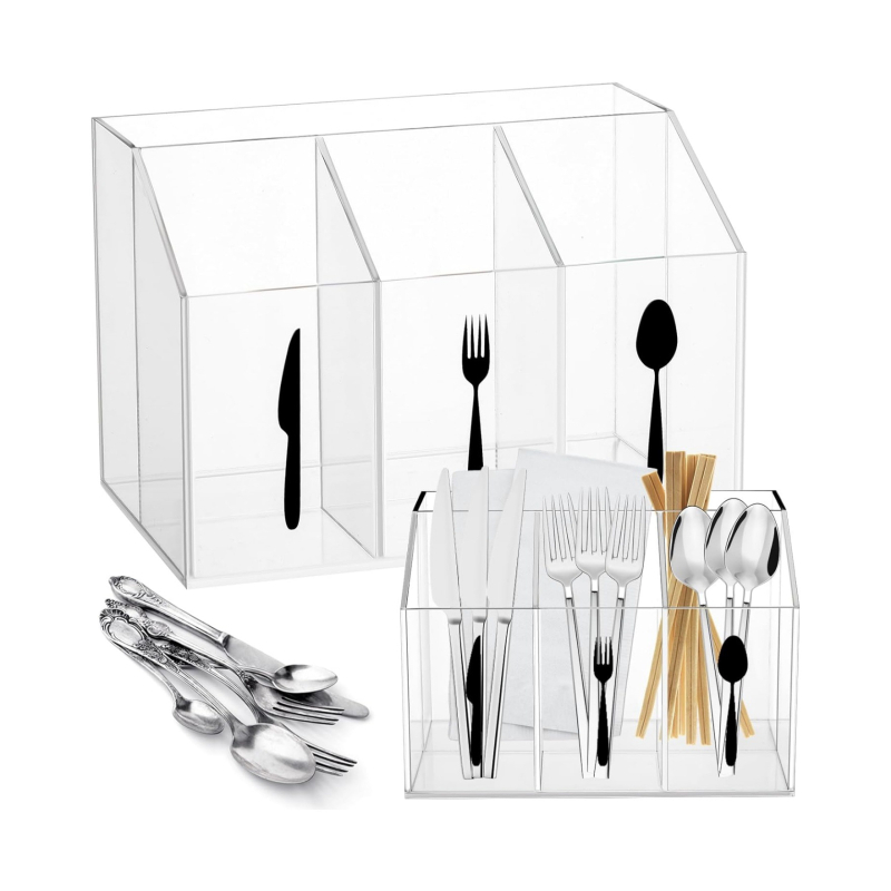 Akrilni stolni organizator pribora, proziran spremnik za kuhinju i restoran, moderan minimalistički dizajn