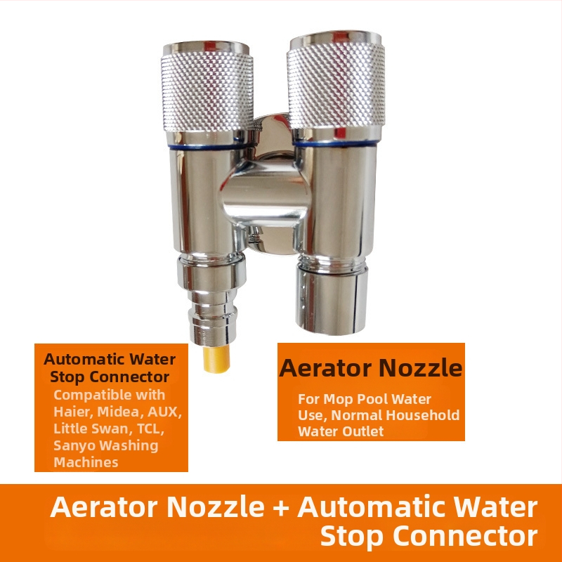 Kran za perilicu s jednim ulazom i dva izlaza, ugradbeni u zid, nehrđajući čelik, model T-tip, radni tlak <0,7 MPa, unutarnji promjer univerzalni 4 točke, tuš za WC, dvostruki vodeni razvodnik
