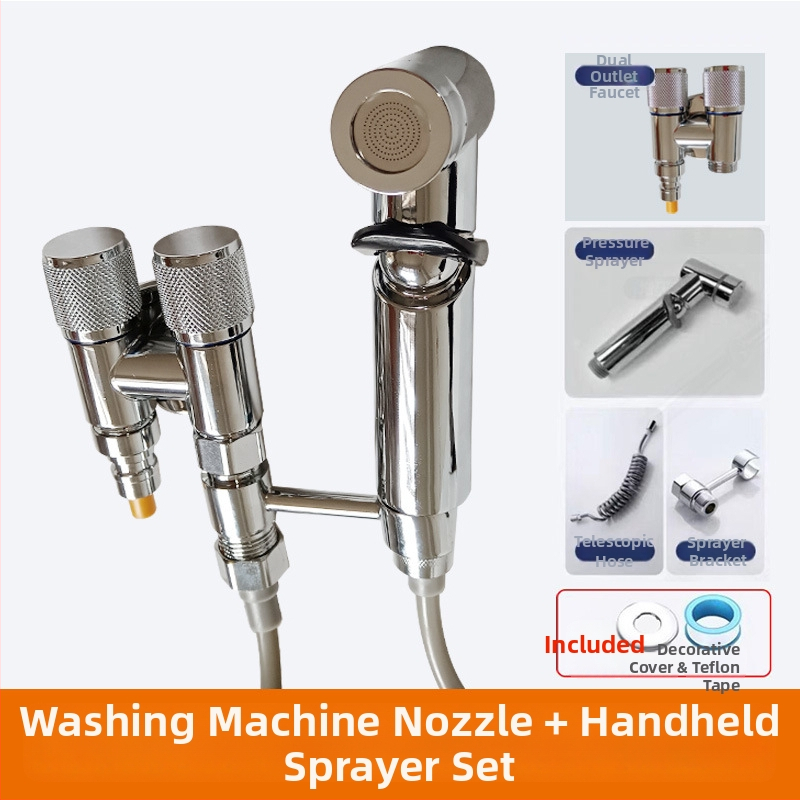 Kran za perilicu s jednim ulazom i dva izlaza, ugradbeni u zid, nehrđajući čelik, model T-tip, radni tlak <0,7 MPa, unutarnji promjer univerzalni 4 točke, tuš za WC, dvostruki vodeni razvodnik