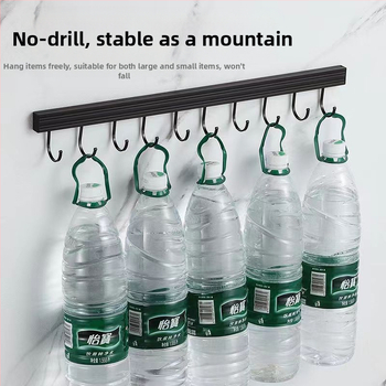 Prenosný nástenný háčik do kuchyne a skladovacia polica, bez vŕtania; materiál: hliník, povrch: vypaľovaný lak, hmotnosť: 1, moderný minimalistický štýl.