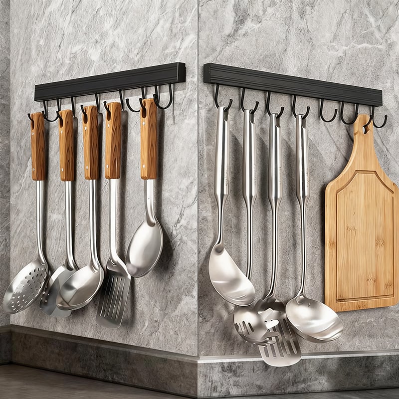 Pokretna zidna kuka za kuhinju i skladišna polica, bez bušenja; materijal: aluminij, završni premaz pečenjem, težina: 1, moderni minimalistički stil.