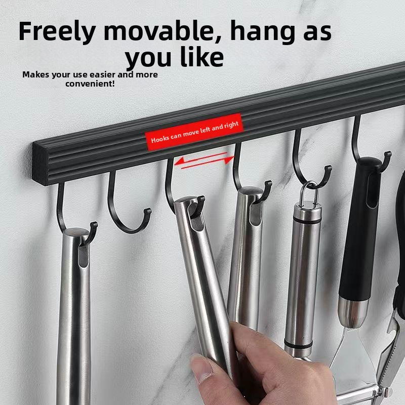 Prenosný nástenný háčik do kuchyne a skladovacia polica, bez vŕtania; materiál: hliník, povrch: vypaľovaný lak, hmotnosť: 1, moderný minimalistický štýl.