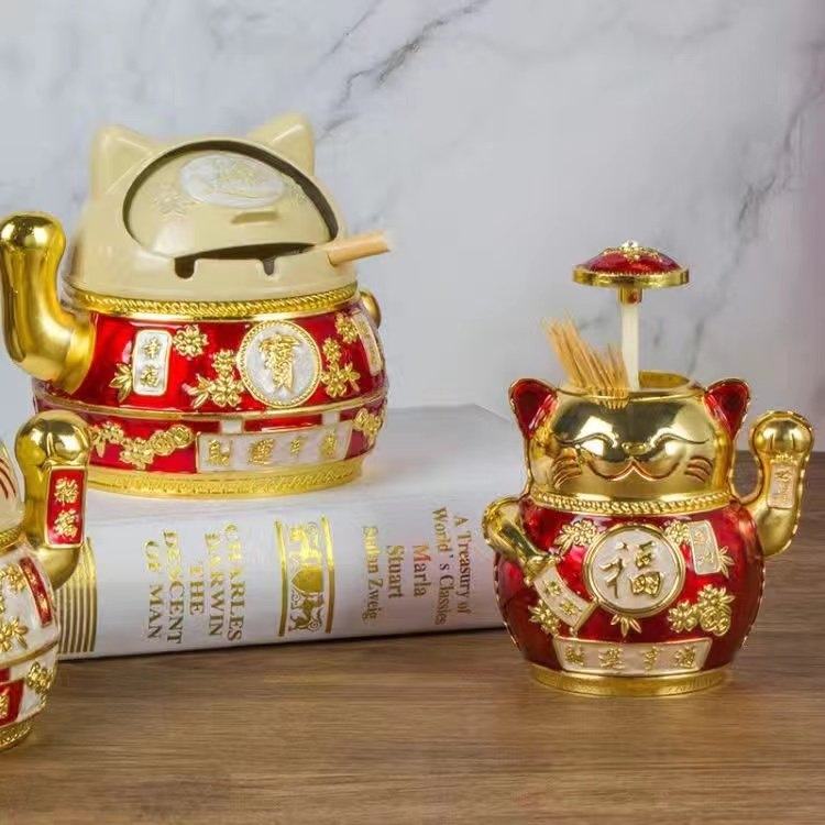 Kreativni i stilizirani pepelnjak s poklopcem, sprječava rasipanje pepela, velikog formata, za kućnu upotrebu, dnevni boravak ili ured, s dizajnom sretne mačke.