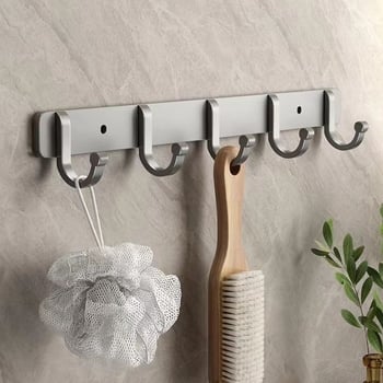 Space алуминиева стенна закачалка, без пробиване, 3–8 куки, товар до 10 кг