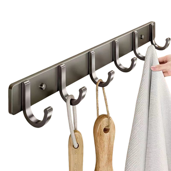 Space алуминиева стенна закачалка, без пробиване, 3–8 куки, товар до 10 кг