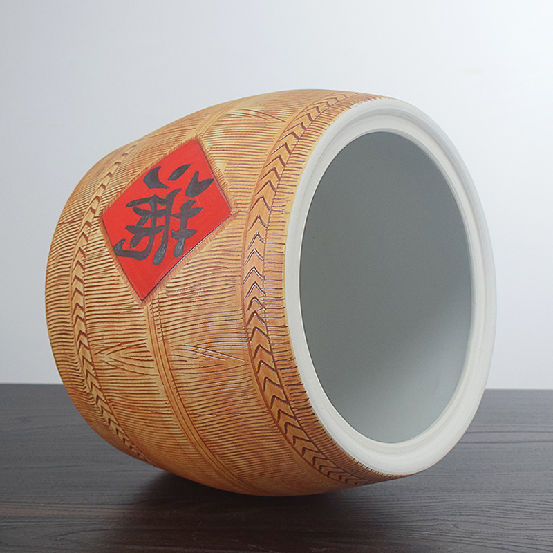 Keramički spremnik za rižu s poklopcem, 5–6 L, zatvoren, otporan na vlagu i štetnike, podrijetlo Jingdezhen, stil novog chinoiserie