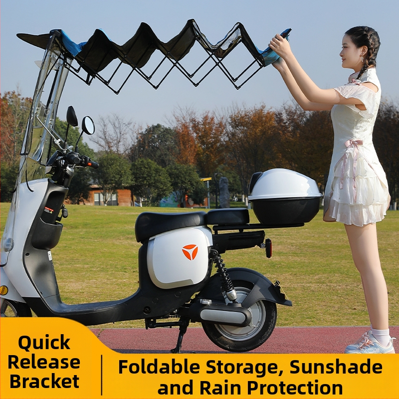 Κάλυμμα ηλιοπροστασίας για ηλεκτρικό όχημα με 7 ραβδές από ίνες, πολυεστερική ύφασμα 170T, τηλεσκοπικό χειροκίνητο άνοιγμα/κλείσιμο, UV προστασία UPF 40+, αδιάβροχο