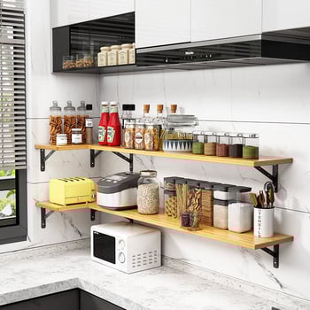 Raft de perete din lemn cu placă dreptunghiulară – 1 etaj, montaj prin șuruburi, pentru bucătărie, dormitor și sufragerie