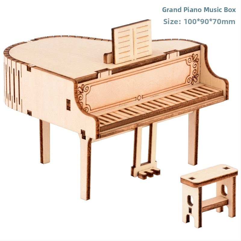 Drevený 3D puzzle hudobná skrinka s laserovým gravírovaním, prispôsobiteľná podľa výkresov