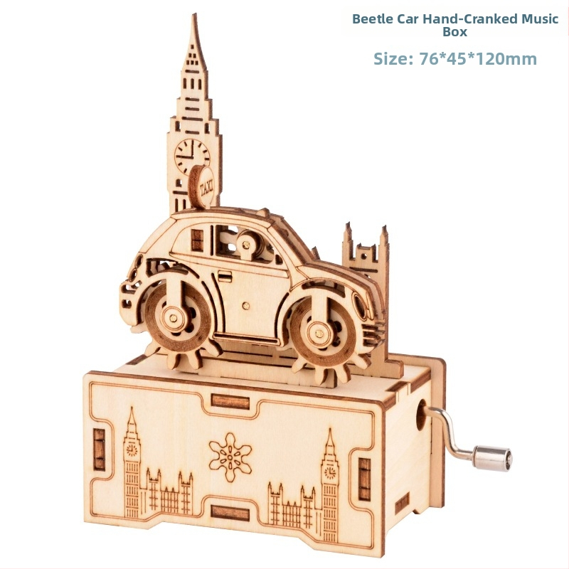 Drevený 3D puzzle hudobná skrinka s laserovým gravírovaním, prispôsobiteľná podľa výkresov