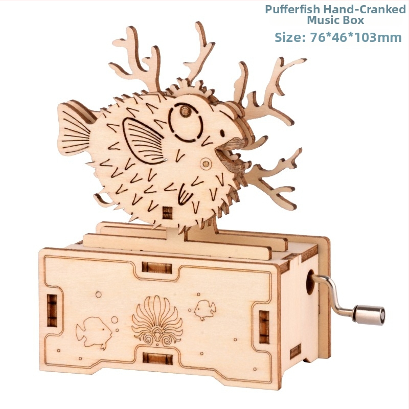 Drevený 3D puzzle hudobná skrinka s laserovým gravírovaním, prispôsobiteľná podľa výkresov