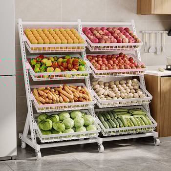 Κινητός ράφι βάσης για σνακ και φρούτα/λαχανικά, πολυεπίπεδη αποθήκευση, από ανθρακούχο ατσάλι, μινιμαλιστικός ορθογώνιος σχεδιασμός