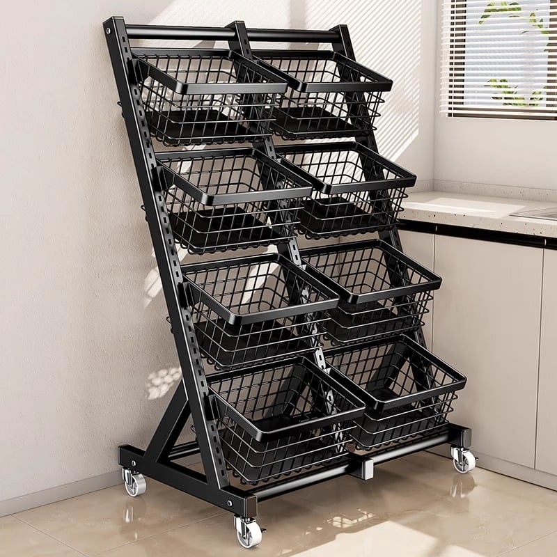 Κινητός ράφι βάσης για σνακ και φρούτα/λαχανικά, πολυεπίπεδη αποθήκευση, από ανθρακούχο ατσάλι, μινιμαλιστικός ορθογώνιος σχεδιασμός