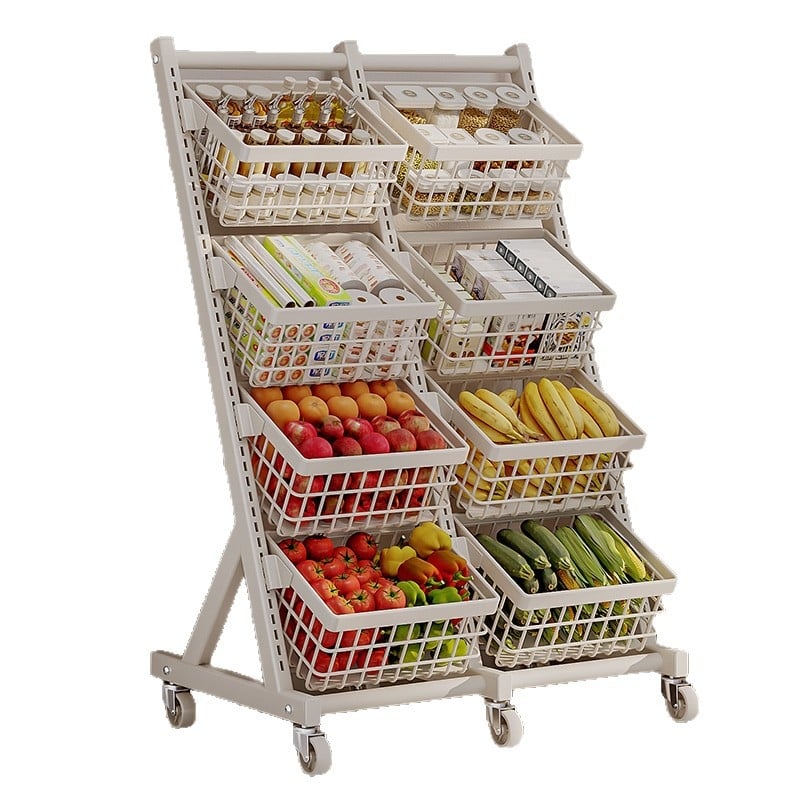 Κινητός ράφι βάσης για σνακ και φρούτα/λαχανικά, πολυεπίπεδη αποθήκευση, από ανθρακούχο ατσάλι, μινιμαλιστικός ορθογώνιος σχεδιασμός