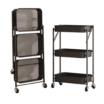 Sklopivi metalni stalak za pohranu s tri razine – pogodna za kuhinju, kupaonu i dnevni boravak; prijenosna, višenamjenska kolica