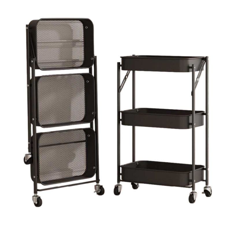 Sklopivi metalni stalak za pohranu s tri razine – pogodna za kuhinju, kupaonu i dnevni boravak; prijenosna, višenamjenska kolica