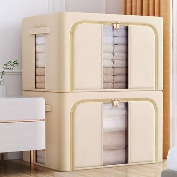 Cutie de depozitare pliabilă din pânză pentru haine și pături, cu fereastră transparentă, capacitate 90-100 L, material Oxford, capac glisant