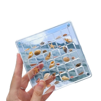 Cutie de depozitare din acrilic, pătrată, cu compartimente, interior divizat, capacitate 1 L, model grilă