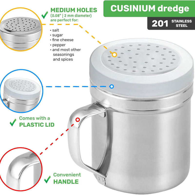 Sticlă de condimente din oțel inoxidabil și shaker pentru piper, cu mâner și capac, personalizabilă cu imprimare a logo-ului, diverse opțiuni de găuri