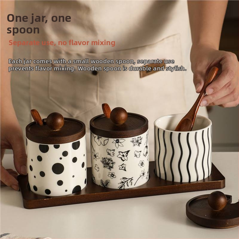 Ceramicni set začina Lida — posuda za sol, posuda za čili i žlica, kuhinja, stil laganog luksuza