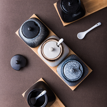 Porcelanski set posuda za začine s žličicama, prilagodljivi logo, četiri varijante: Lanyun, Mocha, Moxue, Chimu, japanski stil, Kawarashi season