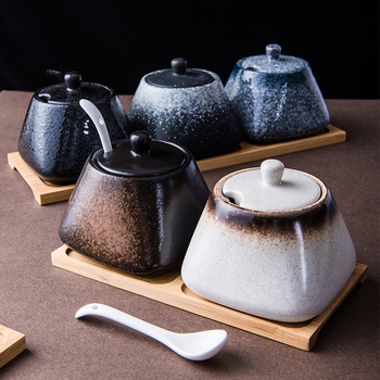 Porcelanski set posuda za začine s žličicama, prilagodljivi logo, četiri varijante: Lanyun, Mocha, Moxue, Chimu, japanski stil, Kawarashi season