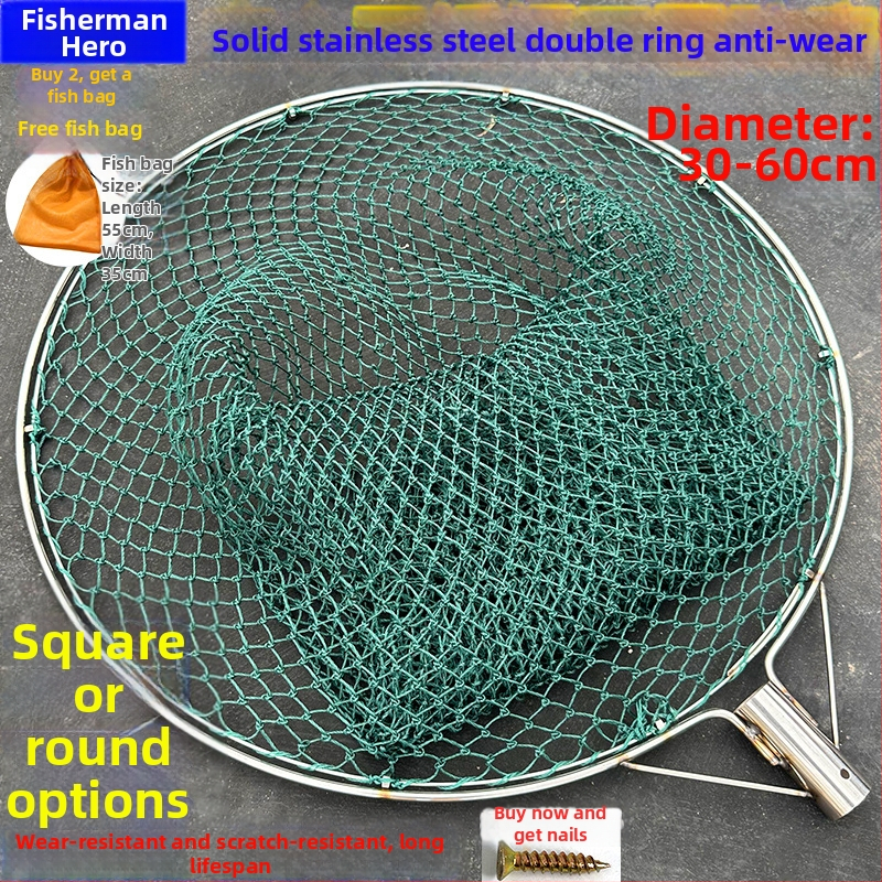 Ručne vyrobená rybárska sieť s hlavou z nehrdzavejúcej ocele a dvojitým kruhom, odolná voči opotrebeniu, na lov rýb a kačíc