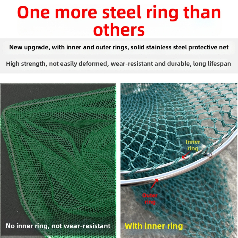 Ručne vyrobená rybárska sieť s hlavou z nehrdzavejúcej ocele a dvojitým kruhom, odolná voči opotrebeniu, na lov rýb a kačíc