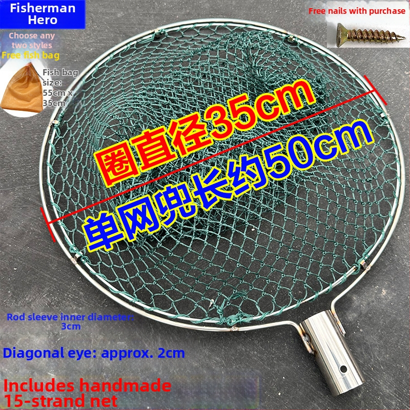 Ručne vyrobená rybárska sieť s hlavou z nehrdzavejúcej ocele a dvojitým kruhom, odolná voči opotrebeniu, na lov rýb a kačíc