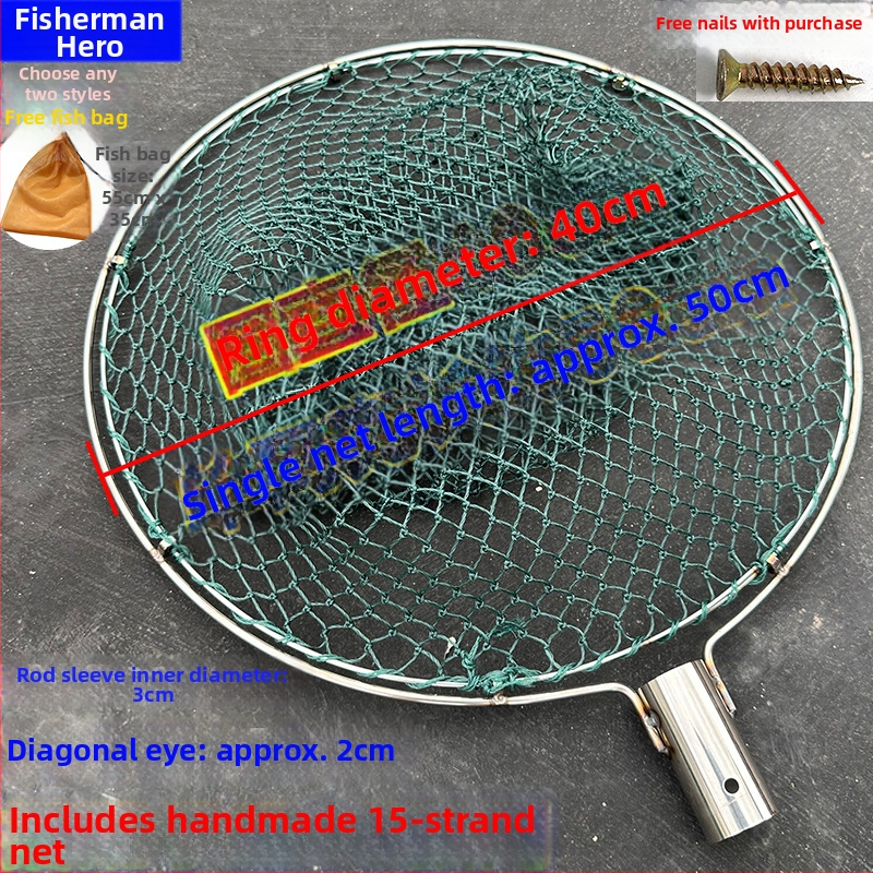 Ručne vyrobená rybárska sieť s hlavou z nehrdzavejúcej ocele a dvojitým kruhom, odolná voči opotrebeniu, na lov rýb a kačíc