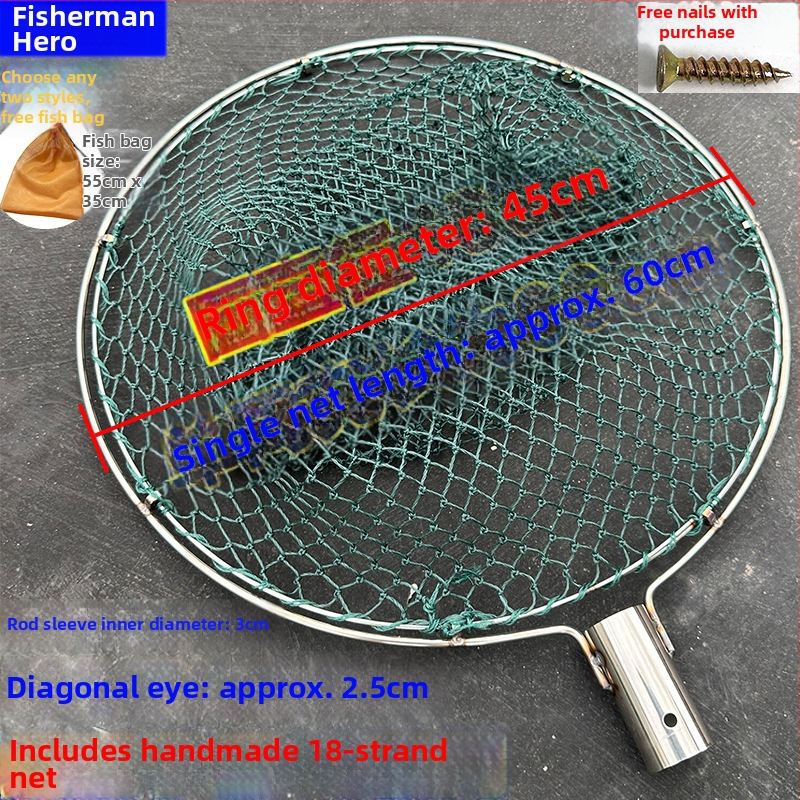 Ručne vyrobená rybárska sieť s hlavou z nehrdzavejúcej ocele a dvojitým kruhom, odolná voči opotrebeniu, na lov rýb a kačíc
