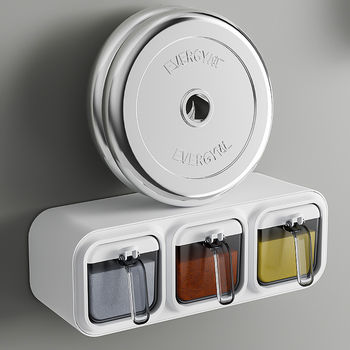 Beishan Set de condimente pentru bucătărie cu sticle din plastic pentru condimente solide și recipient de sare montat pe perete