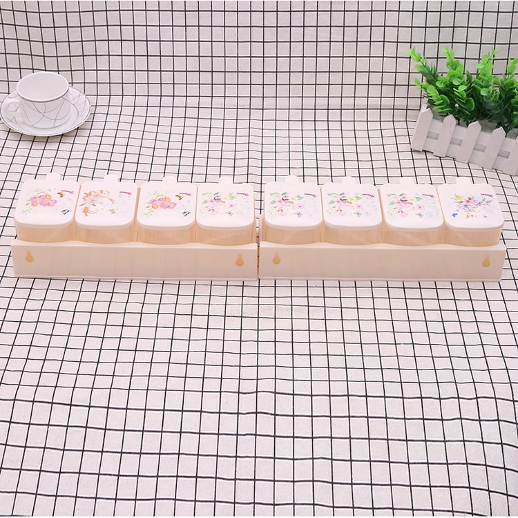 Set de patru cutii pentru condimente, suport din plastic multifuncțional pentru condimente solide, stil nou chinezeasc