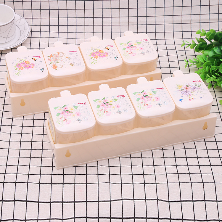 Set de patru cutii pentru condimente, suport din plastic multifuncțional pentru condimente solide, stil nou chinezeasc