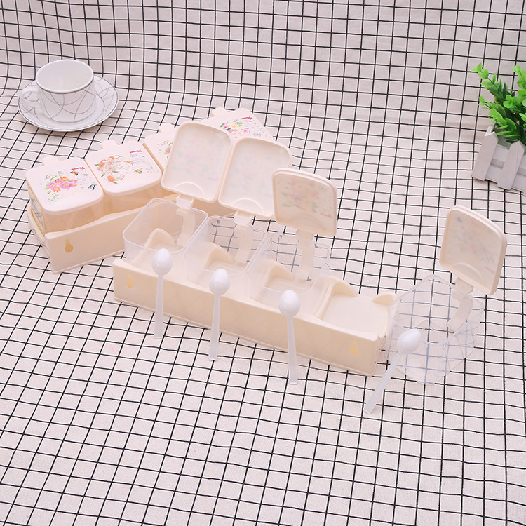 Set de patru cutii pentru condimente, suport din plastic multifuncțional pentru condimente solide, stil nou chinezeasc